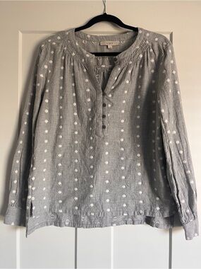 LOFT Gray and White Polka Dot Blouse